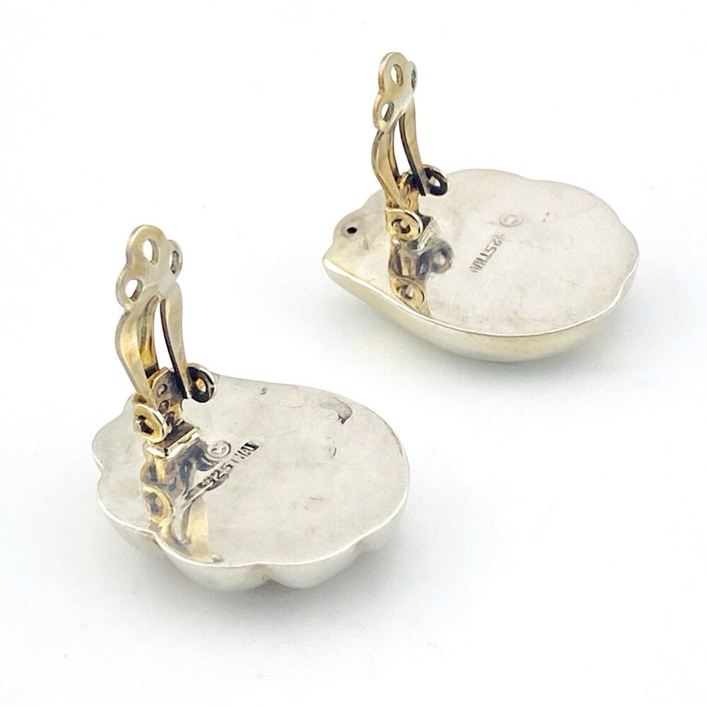 Sterling Silver Puffy Wings Clip-On Geometric Statement Earrings ca 1990s - Picture 6 of 9